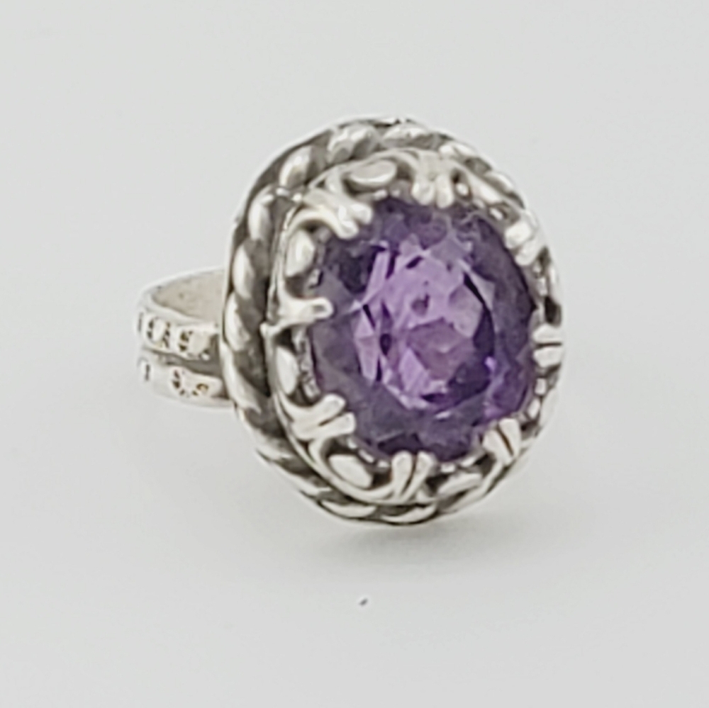AMETHYST GENUINE GEMSTONE OVAL RING HANDMADE RECYCLED STERLING SILVER SZ 8.5